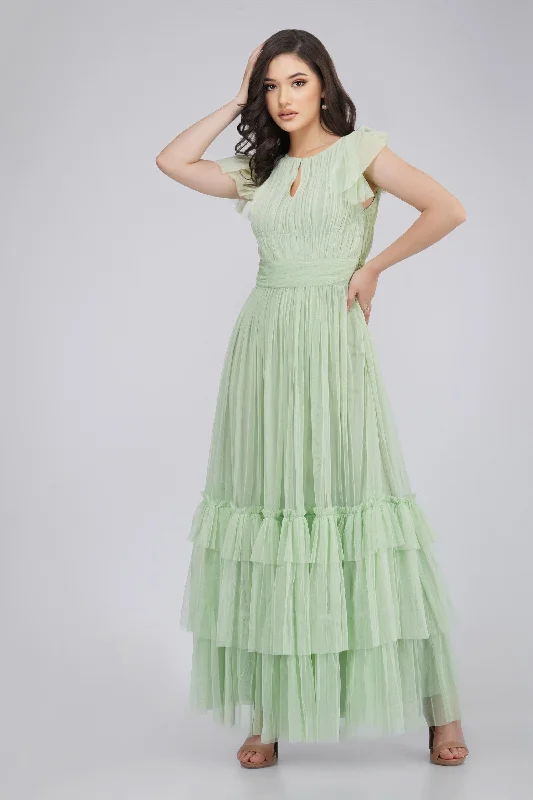 Formal DressDiva Tulle Maxi Dress in Sage