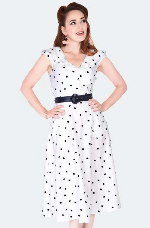 Denim DressPolka Dot Wide Collar Midi Flare Dress