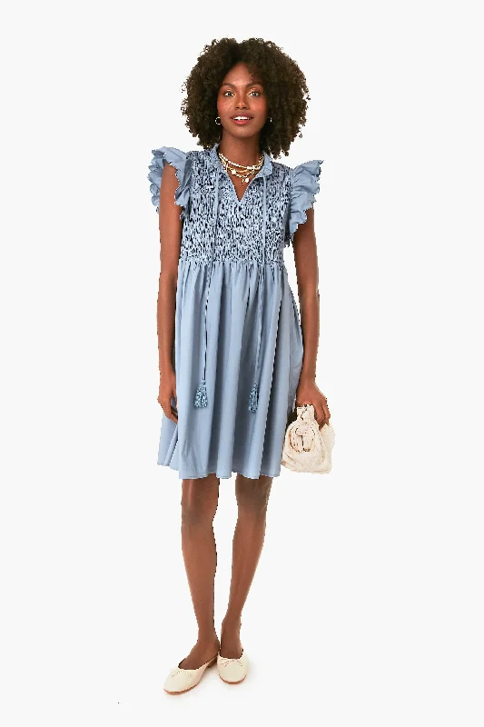 women's lightweight dressesDusty Blue Smocked Mini Dress