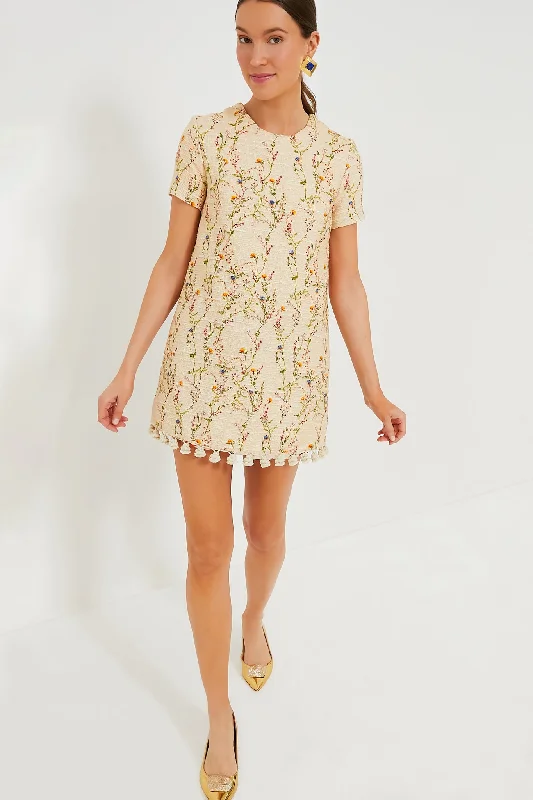 Satin DressPrimavera Tweed Embroidered Mini Swing Dress