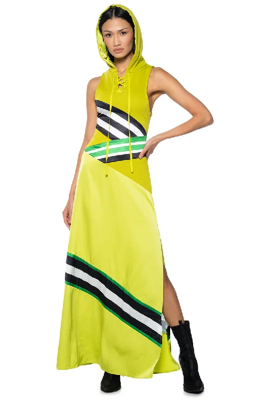 women's body-skimming dressesBONDI PATCHWORK HOODED MAXI DRESS