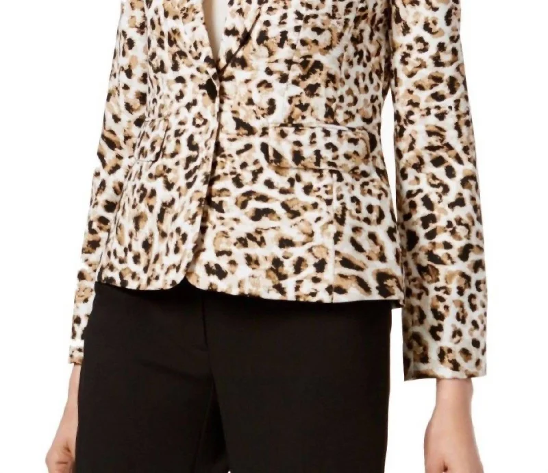 Leopard Print Notched Suit Jacket In Browns