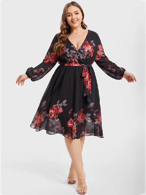 Laced-Up DressPlus Floral Crisscross Wrap Midi Dress