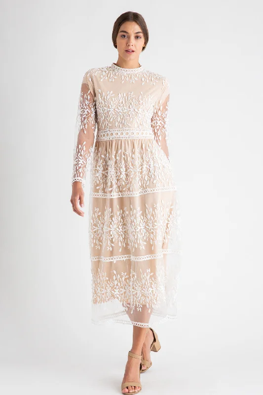 women's denim dressesNoel Midi Lace Dress in Off White