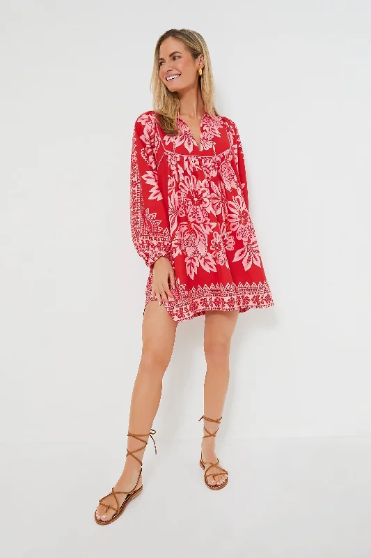 Bell-Sleeve DressRed Long Sleeve Flora Tapestry Mini Dress