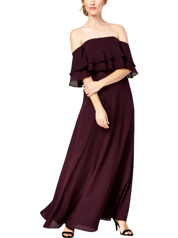 women's easy-to-wear dressesWomens Off-The-Shoulder Flounce Maxi Dress