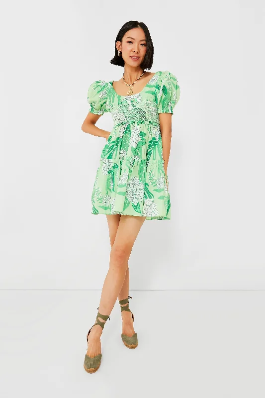 Ruffled Hem DressDew Drop Floral Green Mini Dress