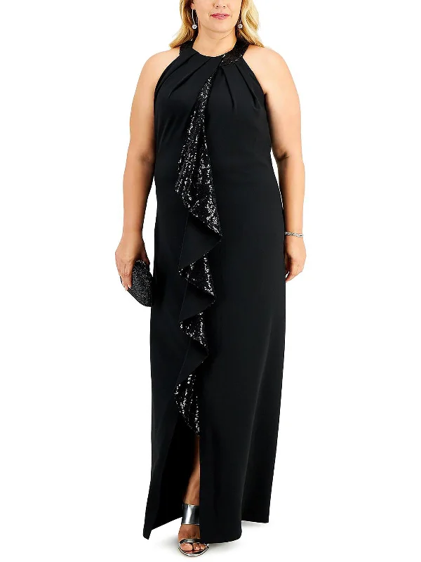 Velvet DressPlus Womens Ruffled Maxi Evening Dress