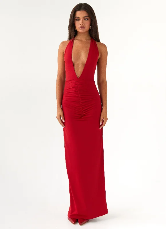 Trumpet DressWhisked Away Halterneck Maxi Dress - Red