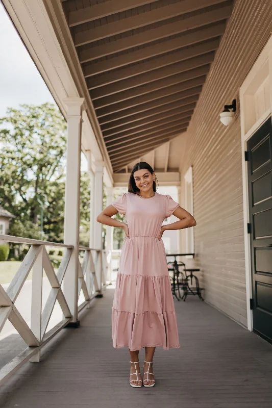 Bell-Sleeve DressHannah Midi Dress in Rose