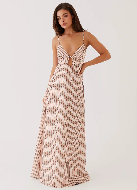 women's luxury dressesFlora Linen Maxi Dress - Passionfruit Stripe