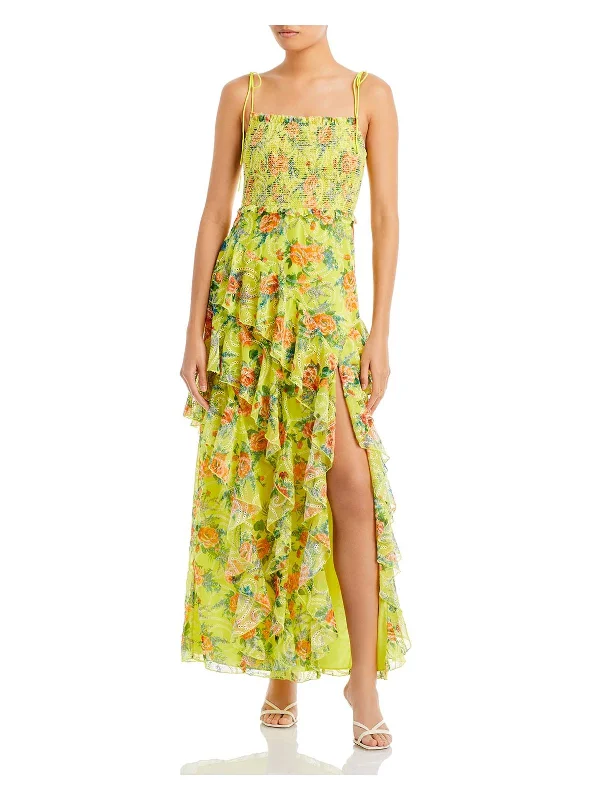 Solid Color DressJocelyn Womens Floral Ruffled Maxi Dress