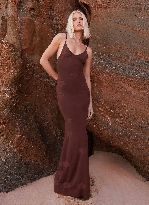 women's metallic dressesCeleste Maxi Dress - Chocolate