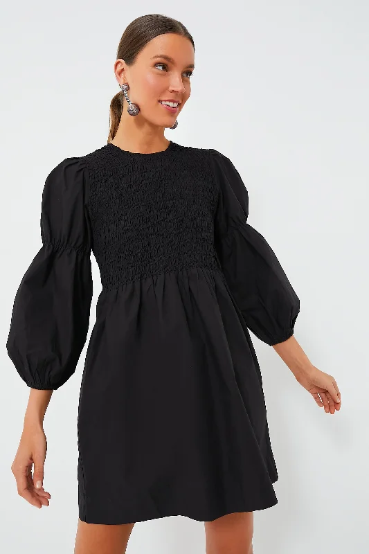 women's high-low dressesBlack Cotton Poplin Mini Smock Dress