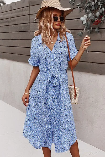 Sweetheart Neckline DressElliana Floral Midi Dress in Blue Floral