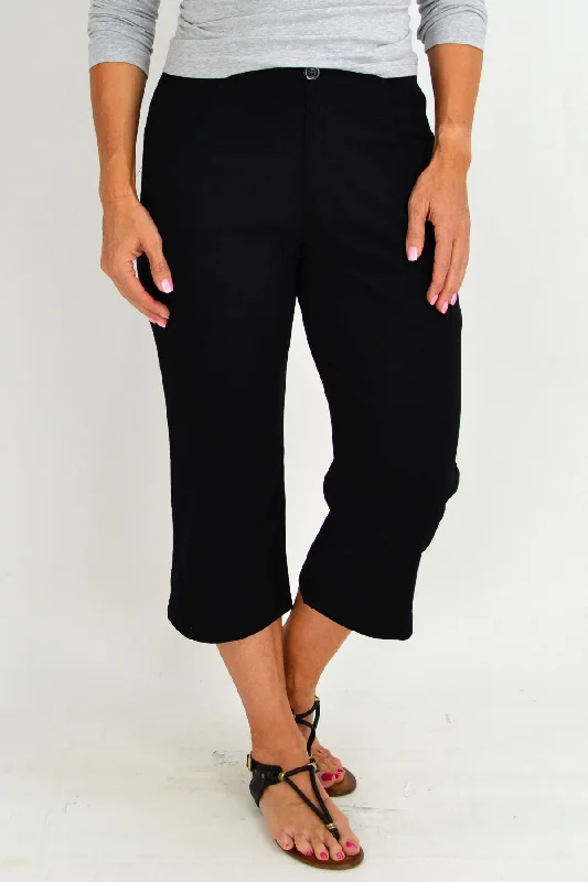 women's spring pantsBlack Wide Leg 3/4 Pants