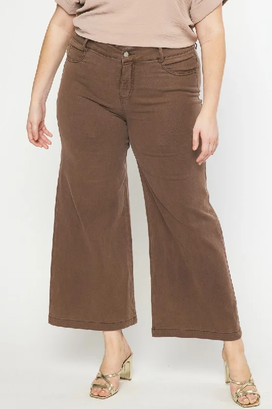 women's trendy pants[Plus Size] Don't Let Me Go Wide Leg Pant-Brown