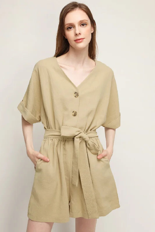 women's stretchy dressesBelle V-neck Linen Romper