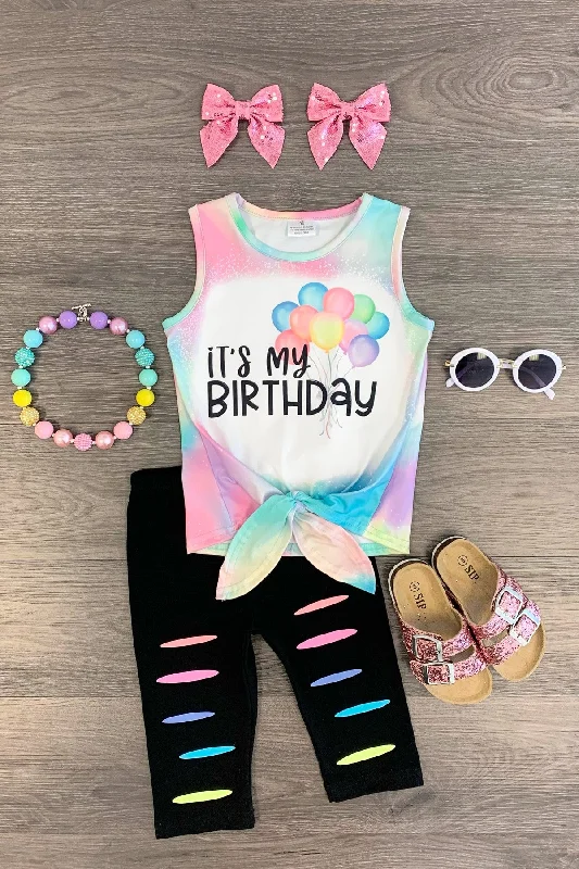 Skater Dress"It's My Birthday" Pastel Rainbow Capri Set