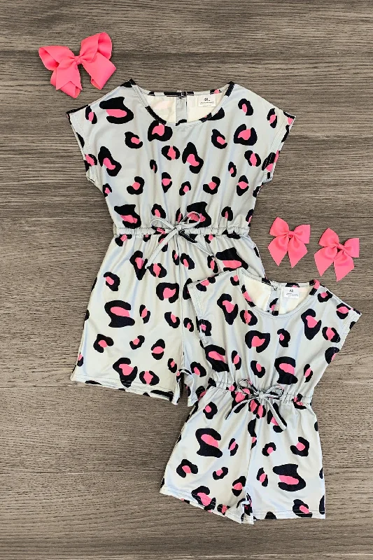 women's halter dressesMom & Me - Gray & Pink Cheetah Romper