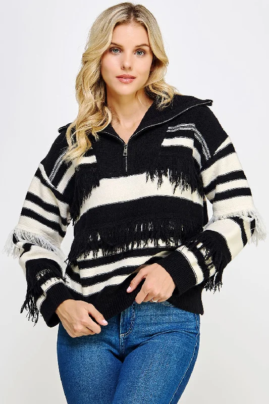 women's luxury dressesOne Wish Fringe Black Sweater