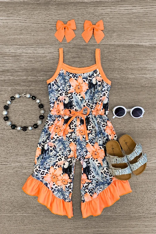 Body-Hugging DressOrange Tropical Bird Tank Romper