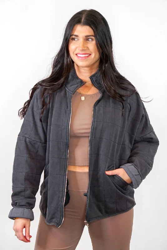 women's wrinkle-resistant dressesQuilted Comfort Soft Charcoal Jacket