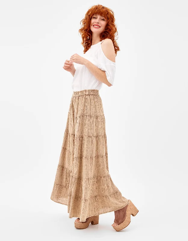 women's stretchy maxi skirts for dancingFalda Larga Fluida Beige - Cacaos