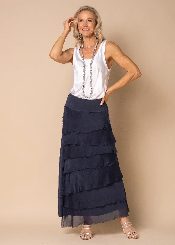 women's stretchy maxi skirts for dancingFifi Silk Skirt in Navy