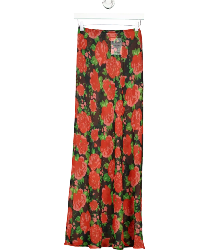 women's wrap skirtsNever Fully Dressed Red Floral Sheer Maxi Skirt UK 8