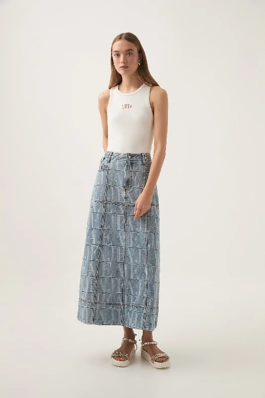 women's velvet skirtsNostalgia Denim Midi Skirt