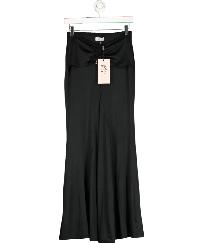 women's flowy midi skirts with pocketsOh Polly Black Slinky Jersey Hardware Detail Maxi Skirt UK 8