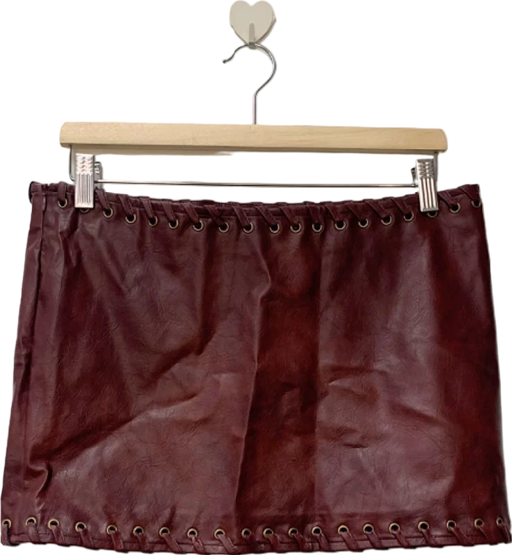 women's high-waisted skirtsPrettyLittleThing Burgundy Faux Leather Mini Skirt UK 10