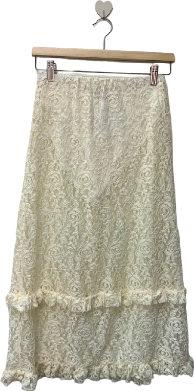 women's chic wrap skirtsPrettyLittleThing White Lace Midi Skirt UK 10