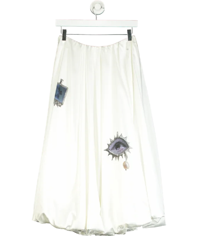 women's polyester tiered skirts for partiesPROD White Printed Satin Midi Puff Skirt UK M