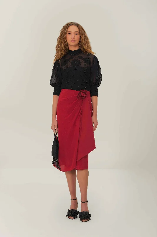 women's casual skirtsRed Midi Skirt