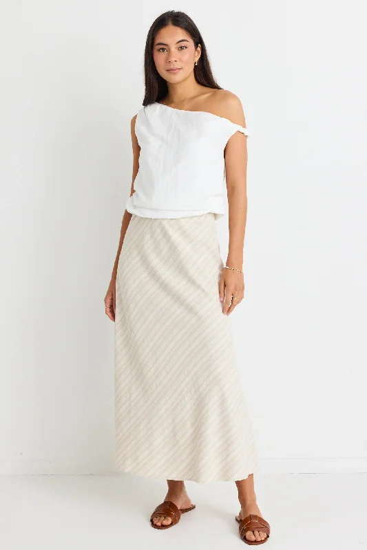 women's moisture-wicking formal skirtsSleek Natural Stripe Linen Bias Midi Skirt