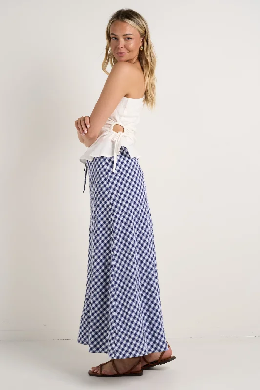 women's evening skirtsSummit Navy Gingham Tie Waist Bias Maxi Skirt