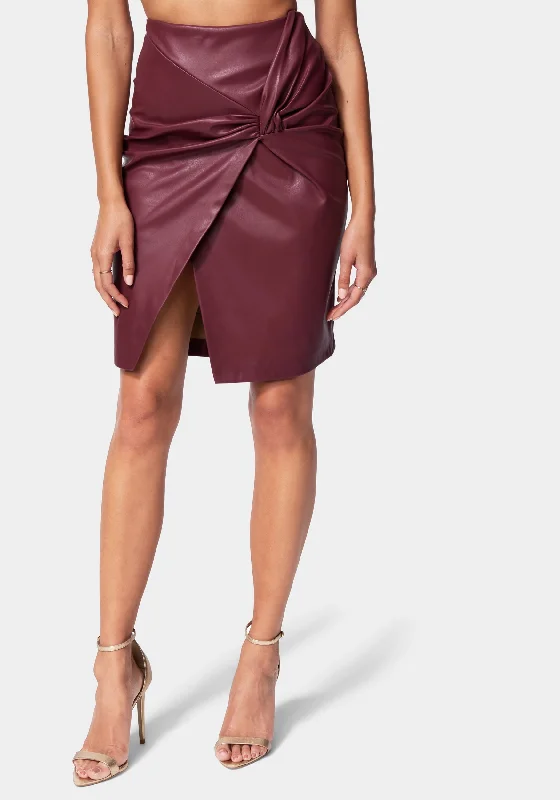 women's fall maxi skirtsVegan Leather Knot Front Skirt